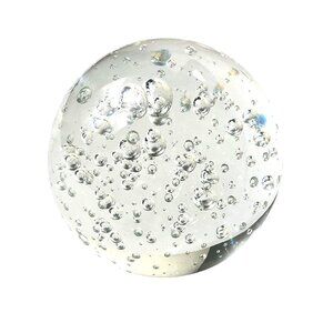 Hand-Blown Round Crystal Clear Controlled Bubble Large Paperweight Minimalist